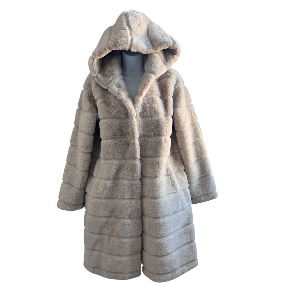 APPARIS Hooded Faux Fur Coat - Beige Size XXS